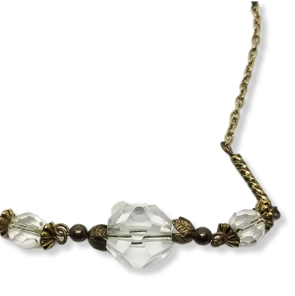 HATTIE CARNEGIE DAINTY GOLDTONE CHAIN & FACETED FAUX CRYSTAL BEAD NECKLACE - Picture 6 of 8